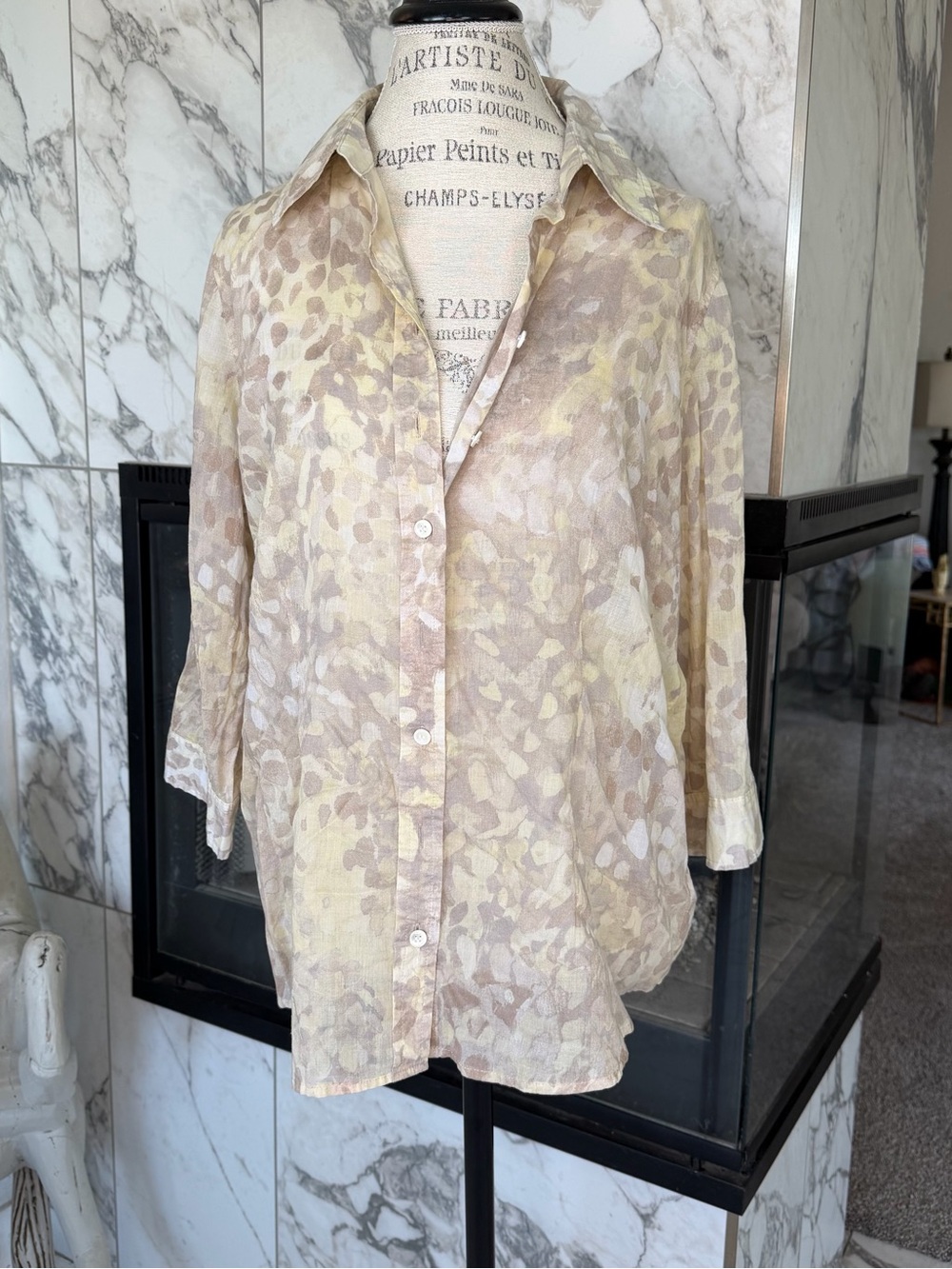 Coldwater Creek Beige Patterned Womans Button-Up Shirt XL 16